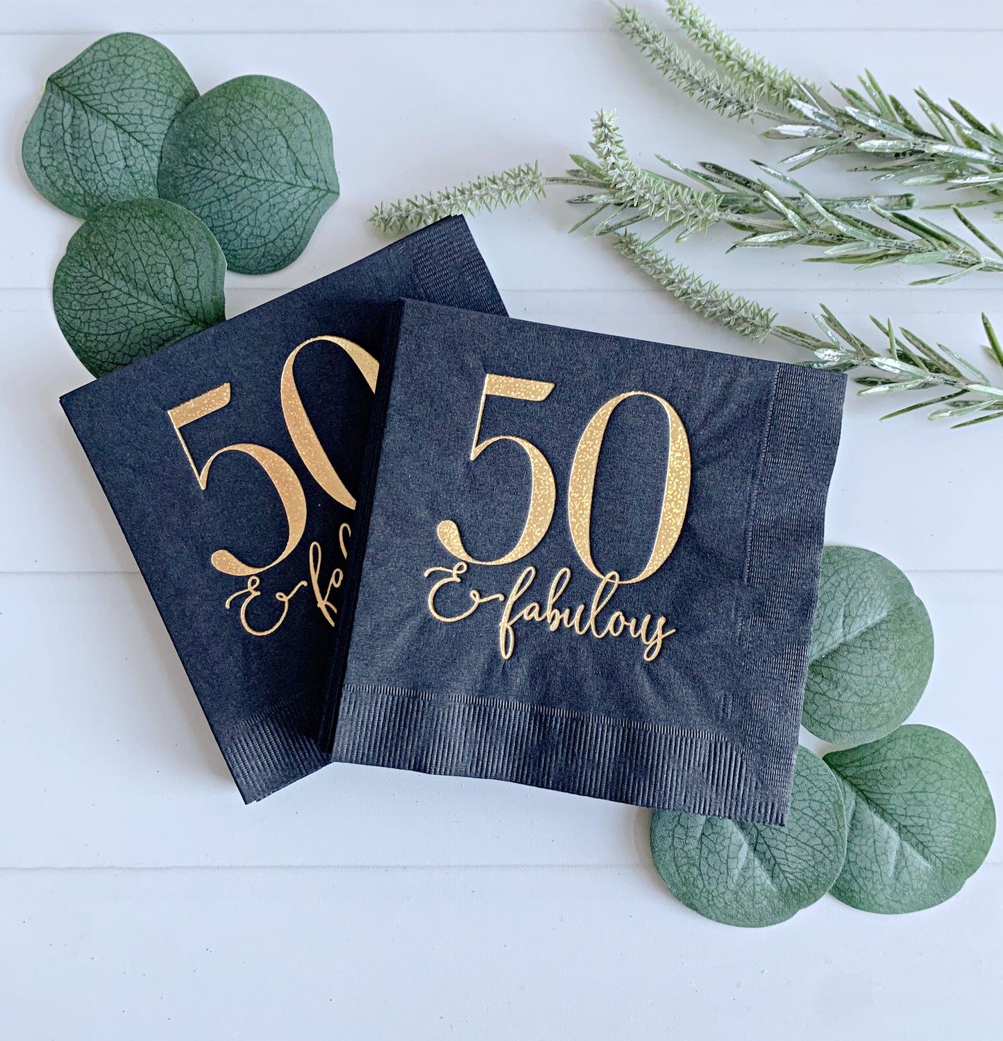 50 and Fabulous Cocktail Napkins - Black with Gold Foil Birthday Napkins