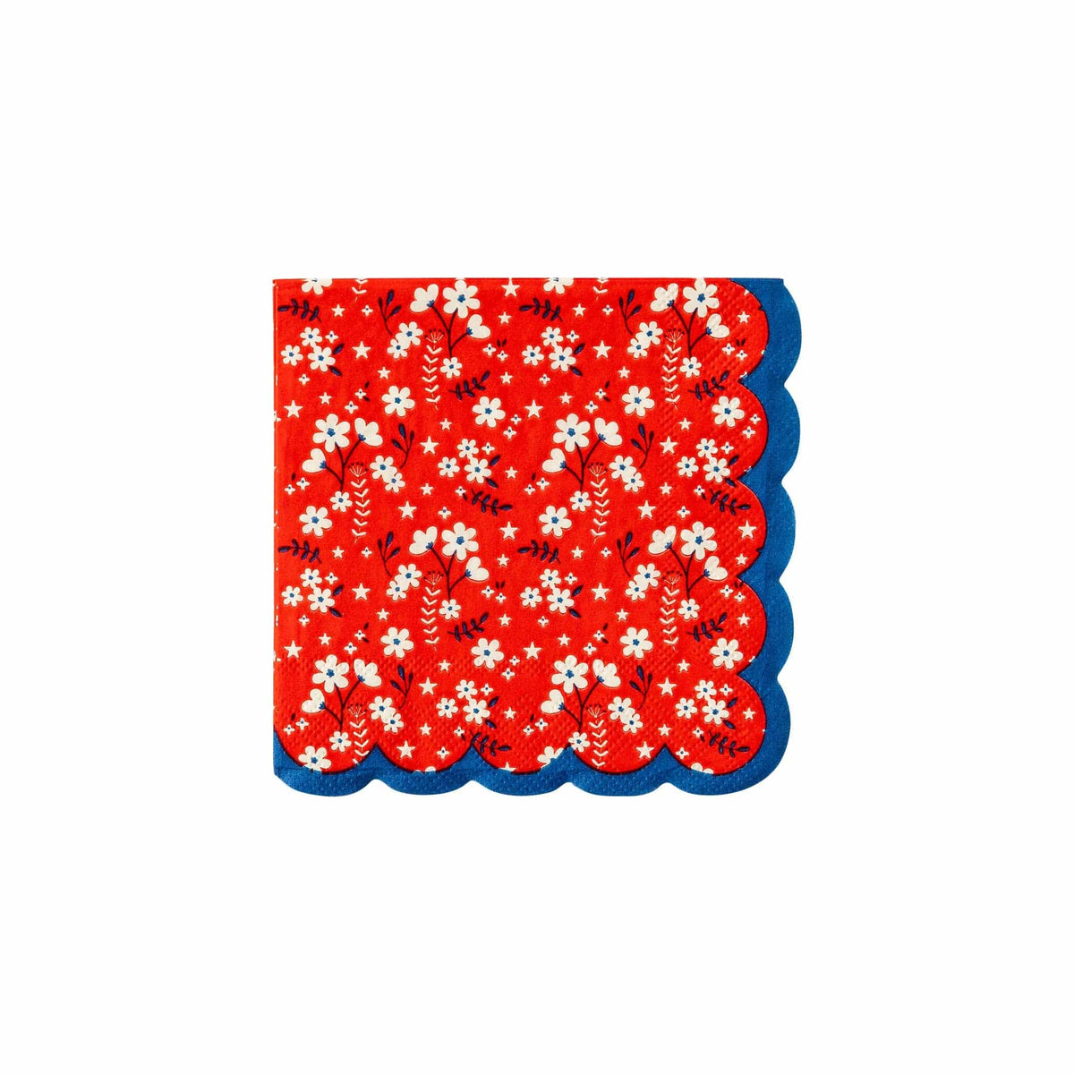 Red Floral Scalloped Cocktail Napkins – Vintage Summer Party Napkins | EnFete Party