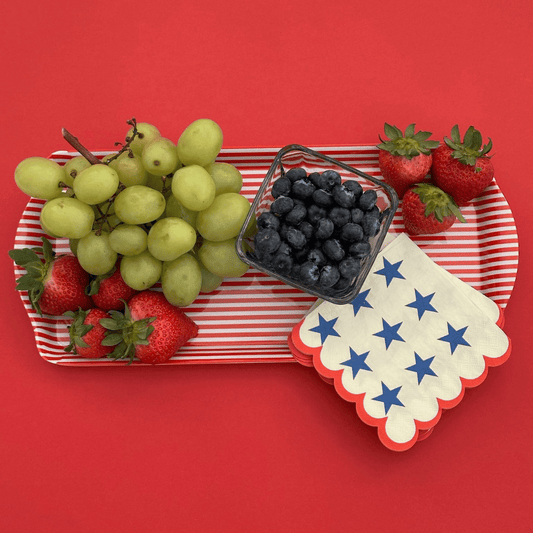 Red Stripe Melamine Tray Reusable Party Platter for Snacks, Appetizers & Desserts | EnFete Party