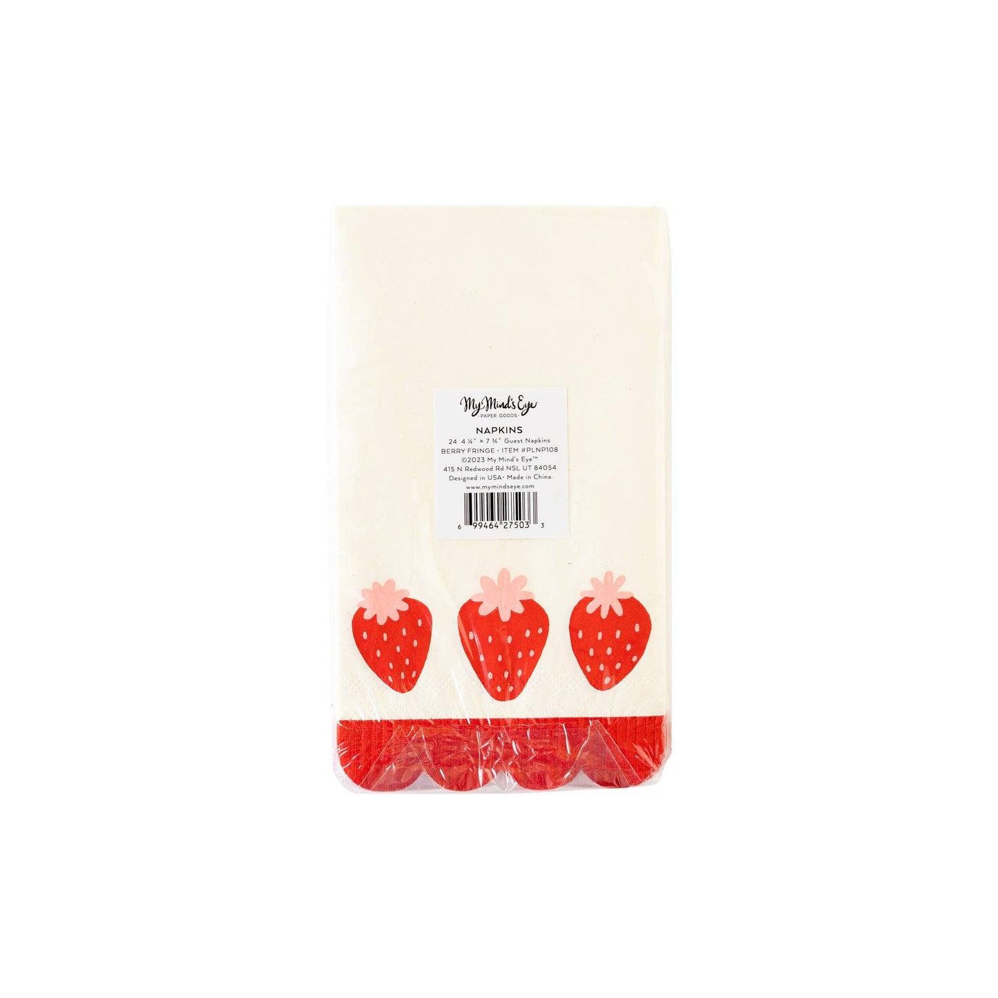 Strawberry Guest Towels - Red & White Scalloped Fringe Paper Napkins Set of 24 | EnFete Party
