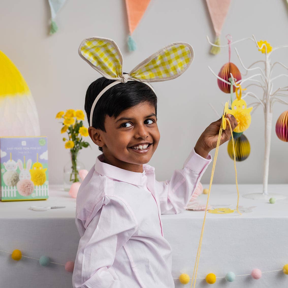 Yellow Gingham Bunny Ears Headband - Easter Party Some Bunny is One Birthday Bunny Costume | EnFete Party