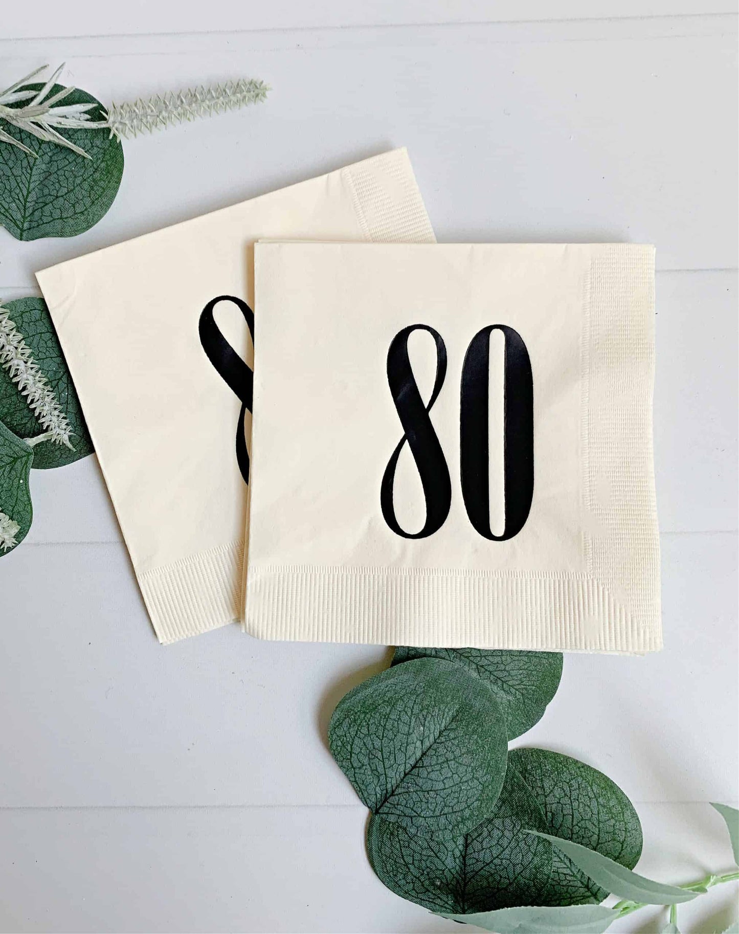 80th Birthday Napkins - Ivory & Black