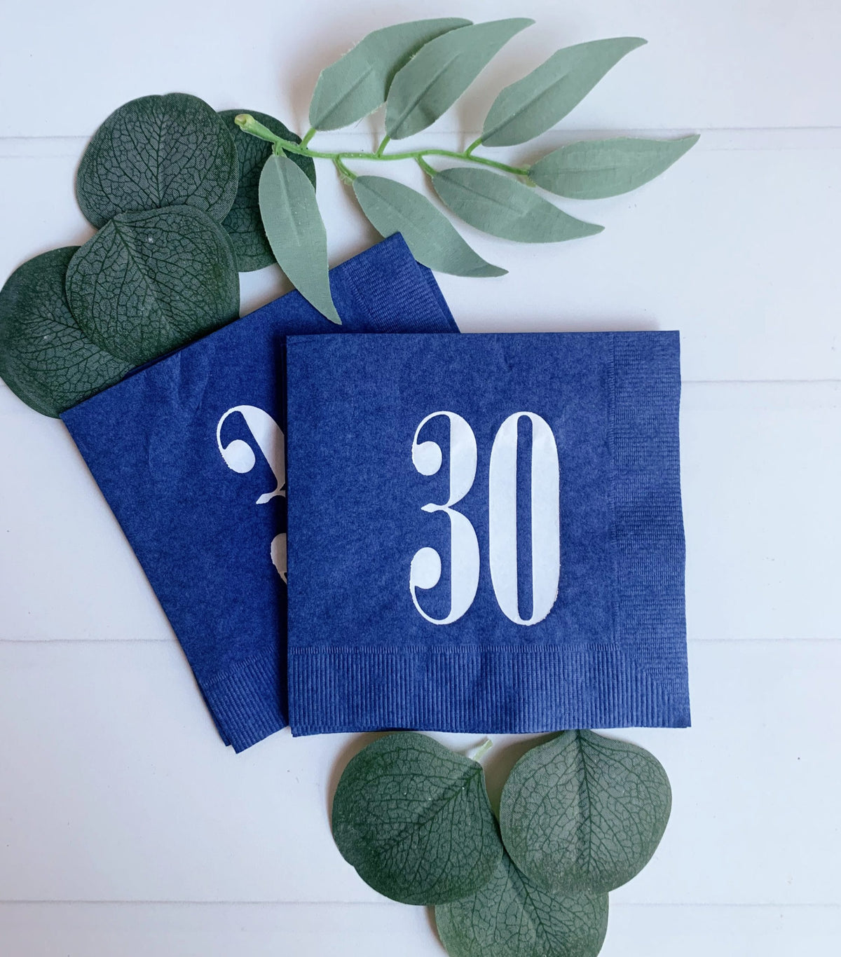 30th Birthday Cocktail Napkins - Navy & White Foil Party Supplies (16-Pack) | EnFete Party