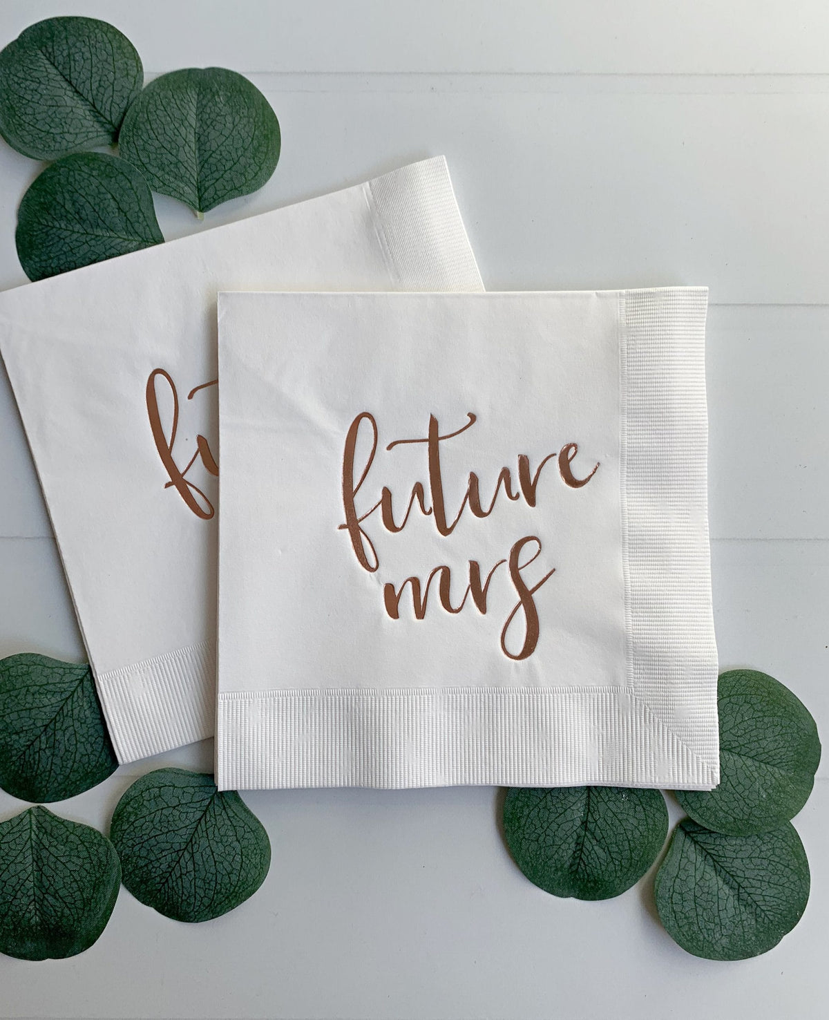 Future Mrs. Bridal Shower Napkins - White & Rose Gold Foil Luncheon Napkins (16ct) | EnFete Party