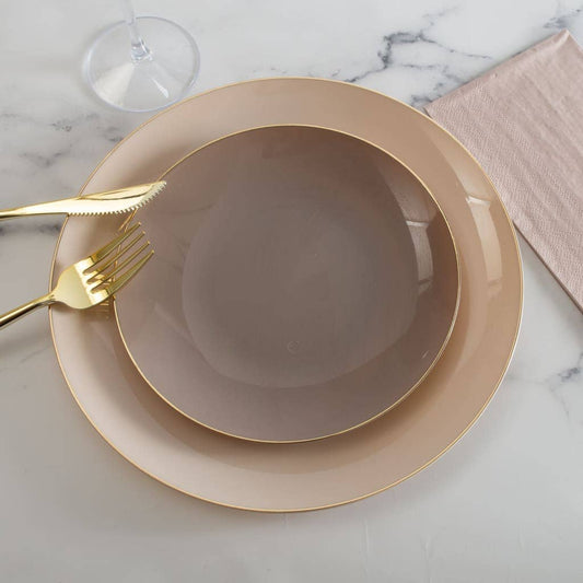 Taupe with Gold Edge Dessert Plates 7.25"