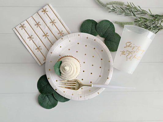 White with Gold Bow Cocktail Napkins