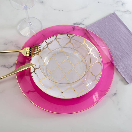Hot Pink With Gold Edge Dinner Plates