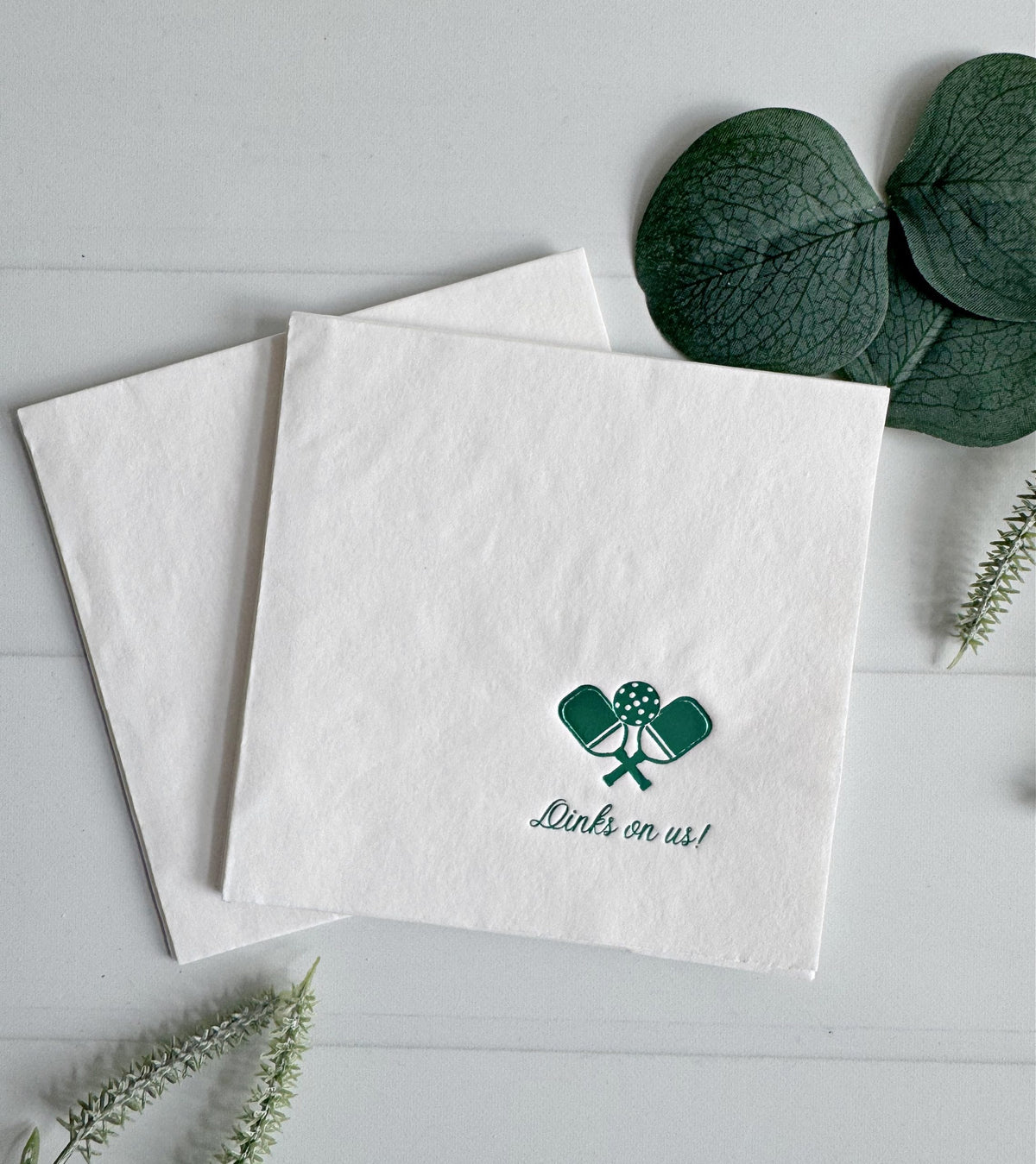 Pickleball Napkins Dinks on Us Green Foil - Cocktail Napkins Set of 16 | EnFete Party