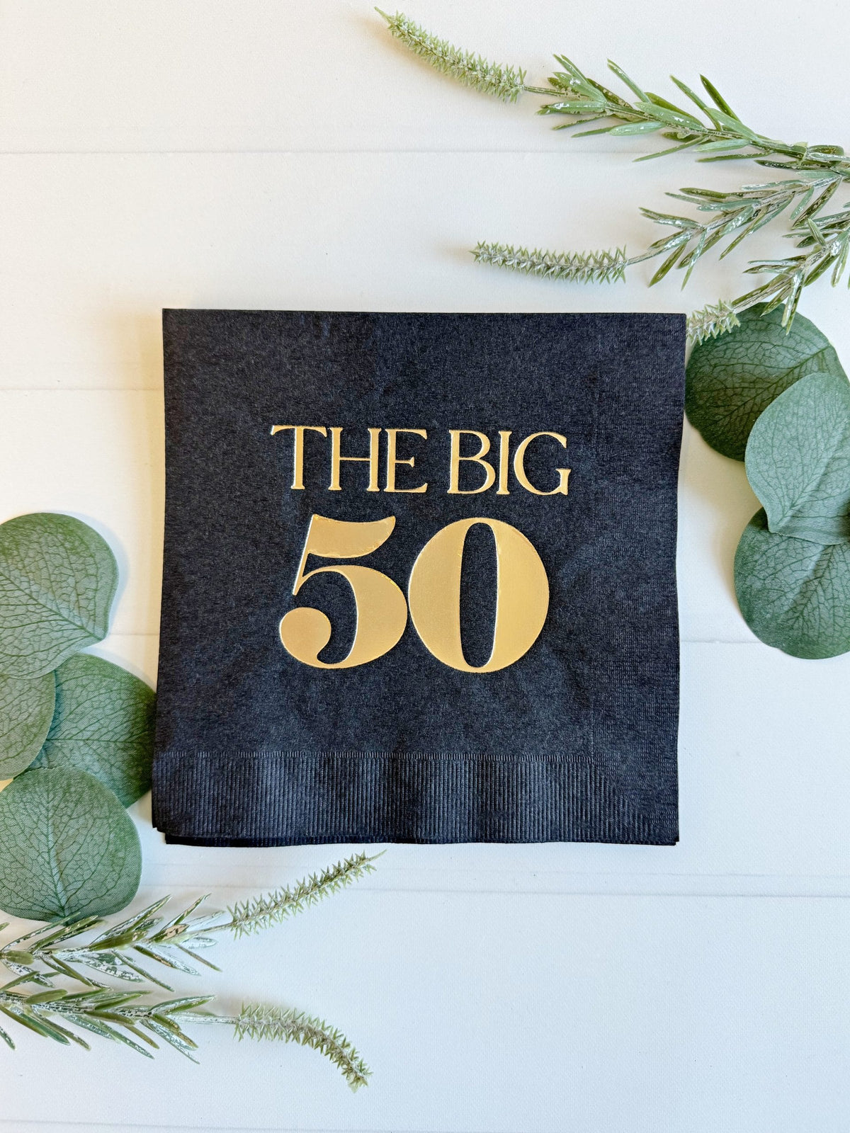 50th Birthday Napkins - The Big 50 Gold & Black Milestone Party | EnFete Party