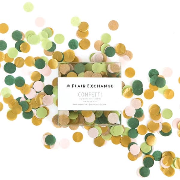 Safari Baby Shower Confetti - in shades of gold green and peach - perfect for a tropical, almost mrs of woodland party