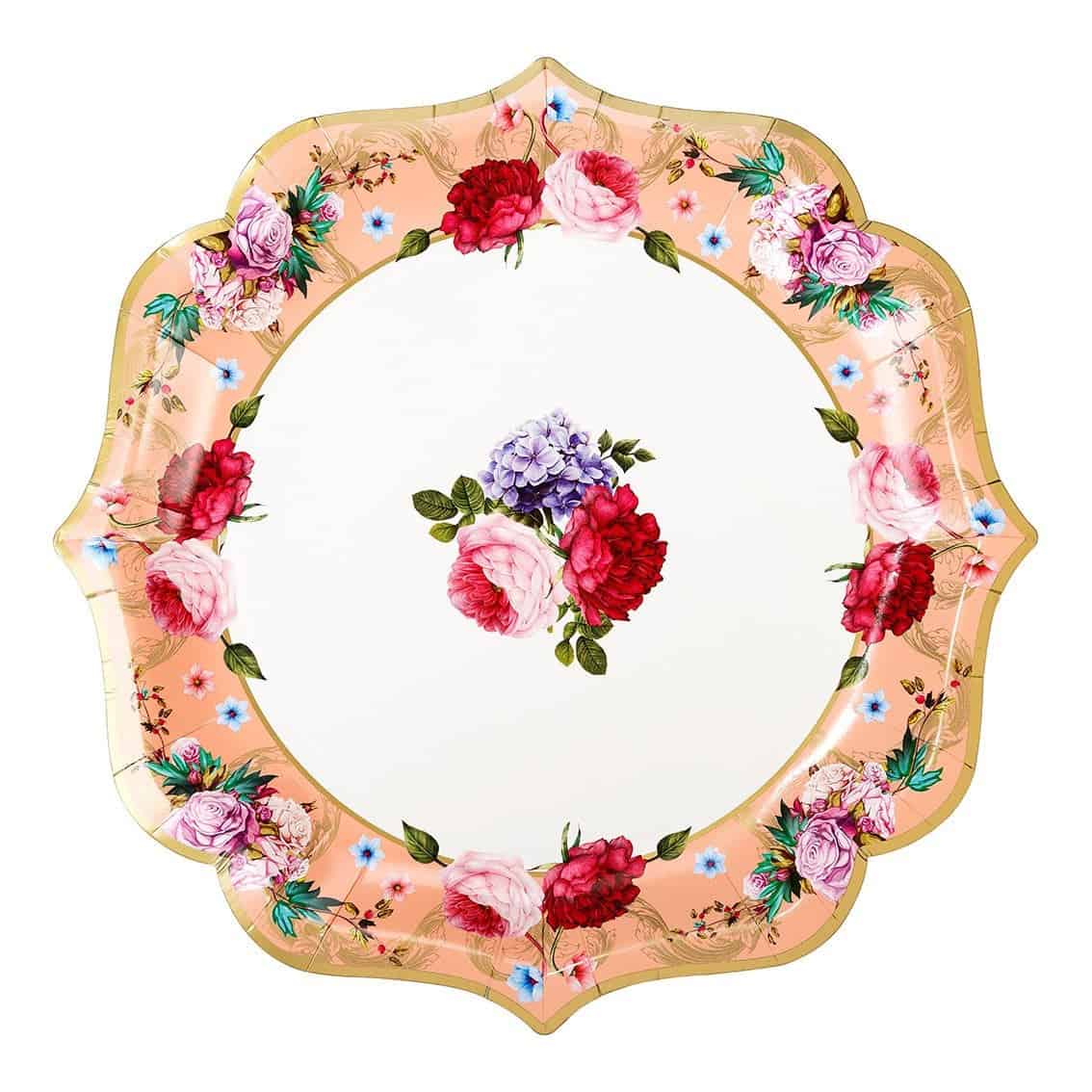 Floral Tea Party Serving Platters in shades of coral pink and red