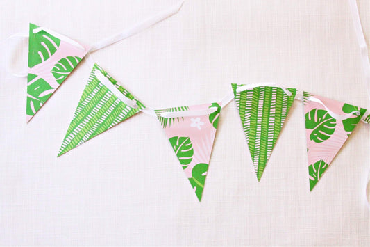 Monstera Safari Pennant Banner - Blush Pink Palm Leaf Bunting