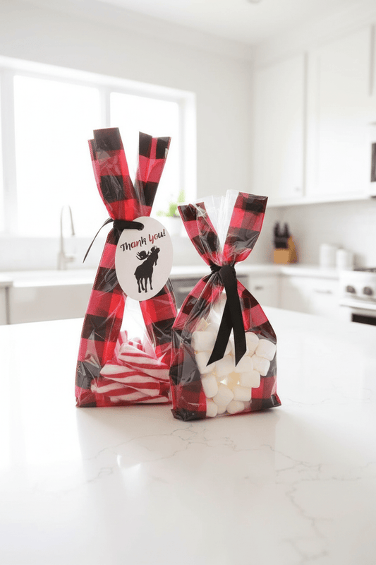 Buffalo Plaid Treat Bags & Tag Options Perfect for S’mores Kit Packaging | EnFete Party