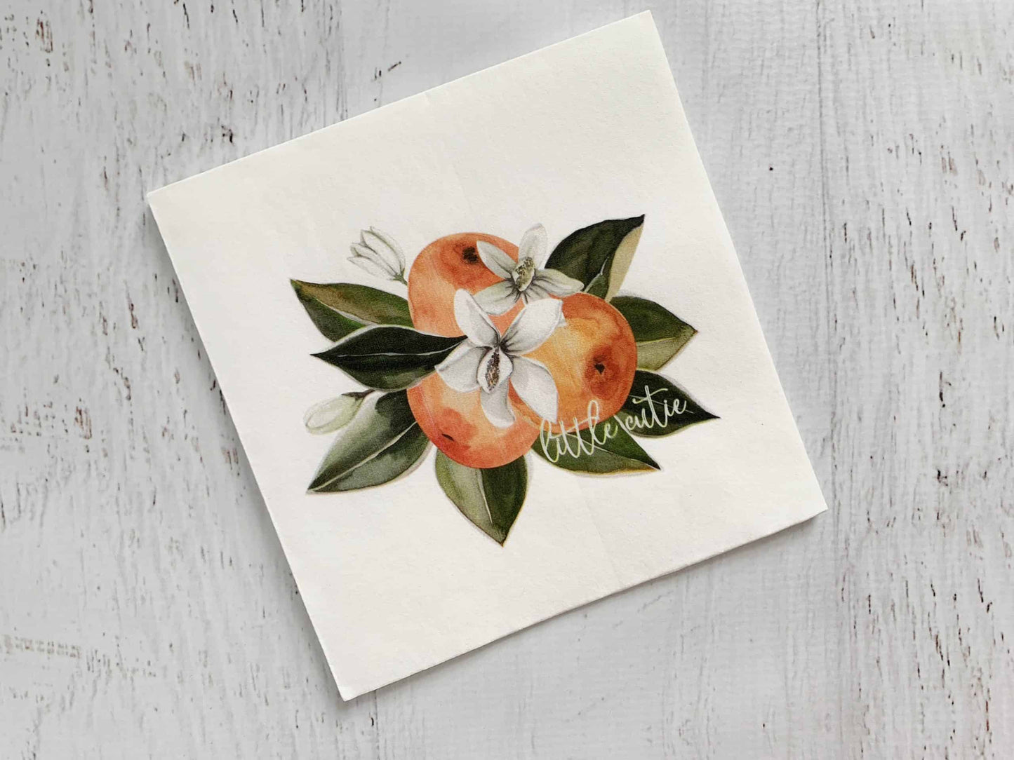 Little Cutie Luncheon Napkins - set of 16 luncheon-sized napkins featuring a cluster of clementine cuties on a background.