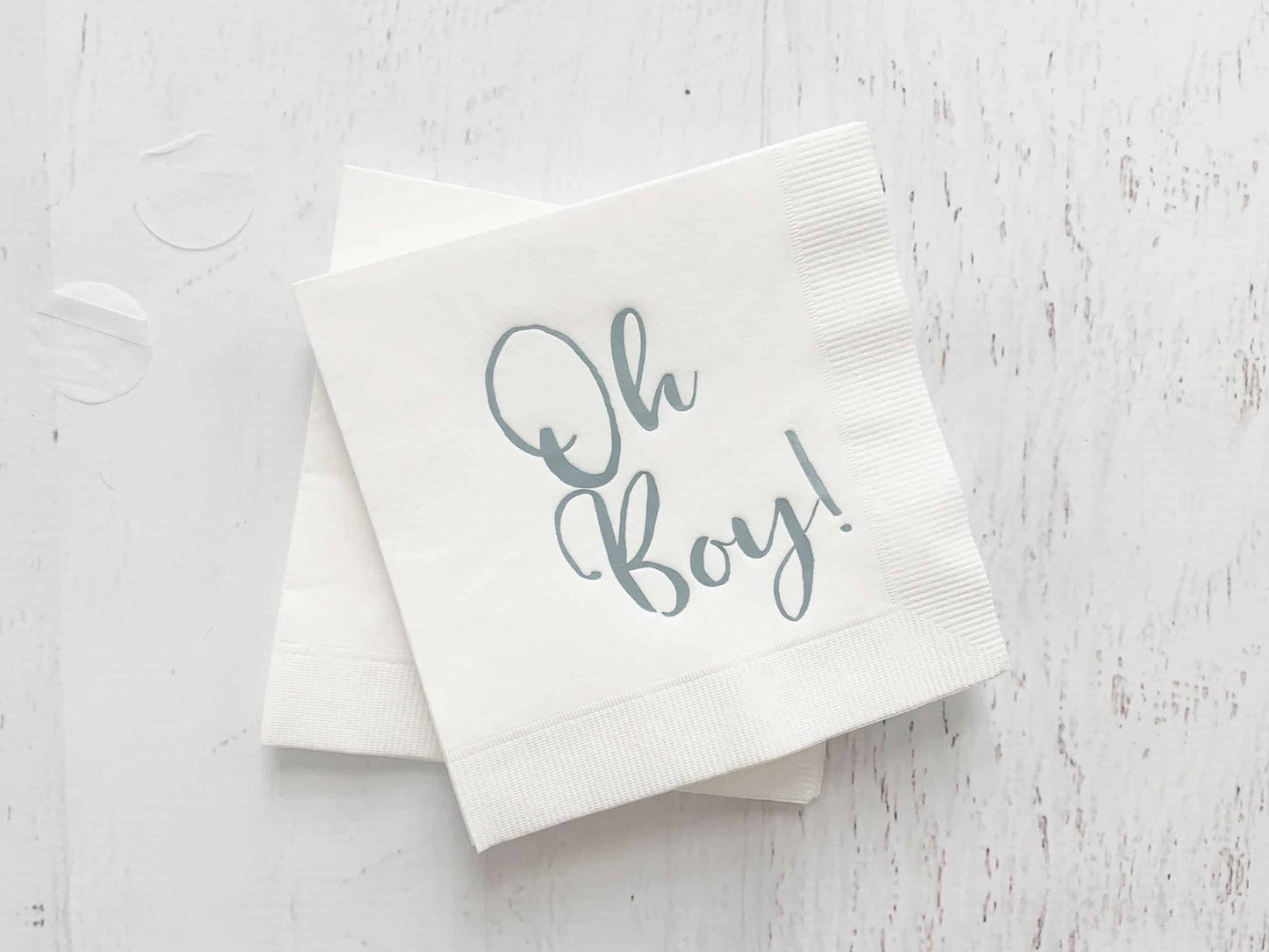 Oh Boy Cocktail Napkins ice baby blue on white