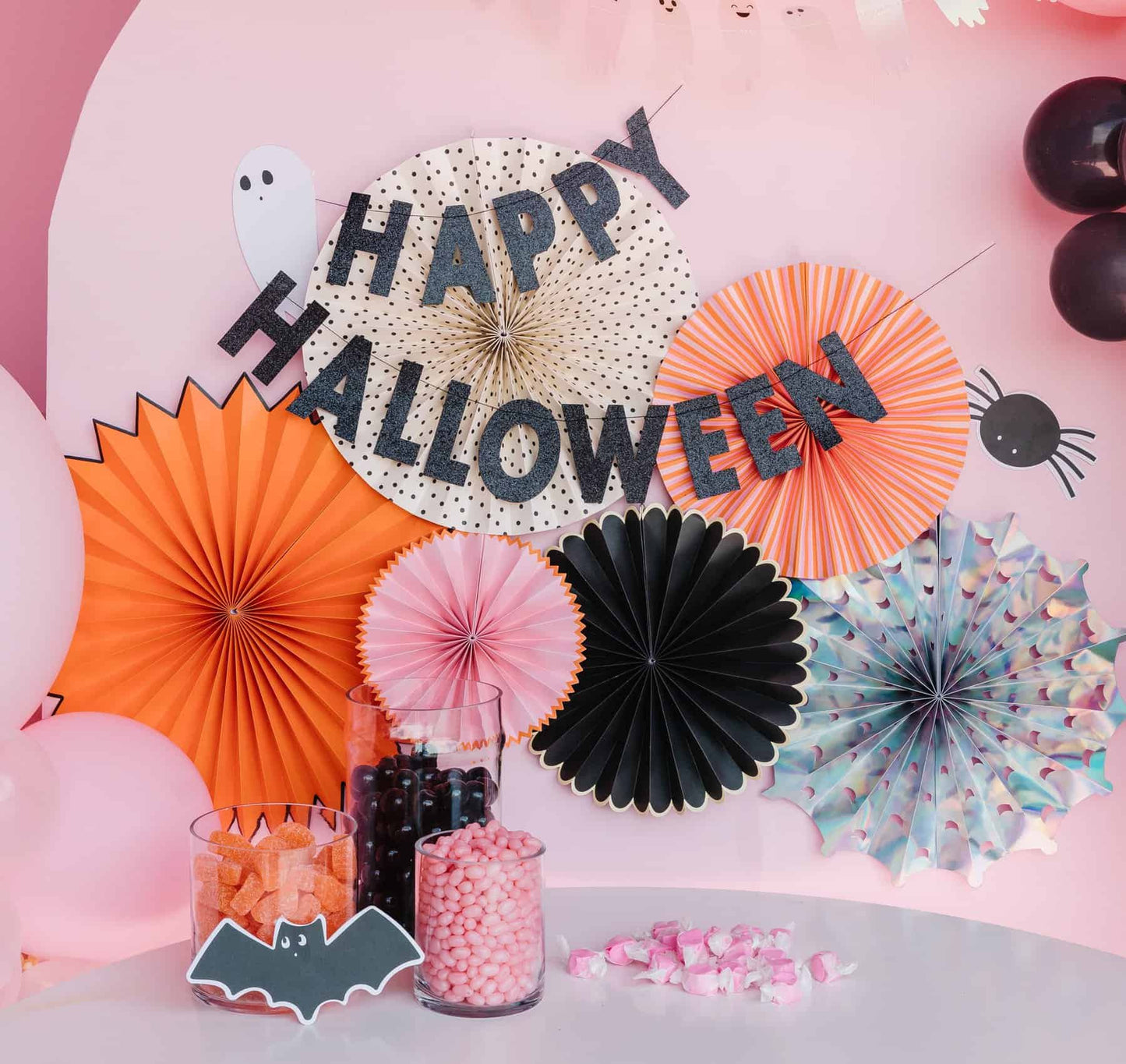 Happy Halloween Black Glitter Banner