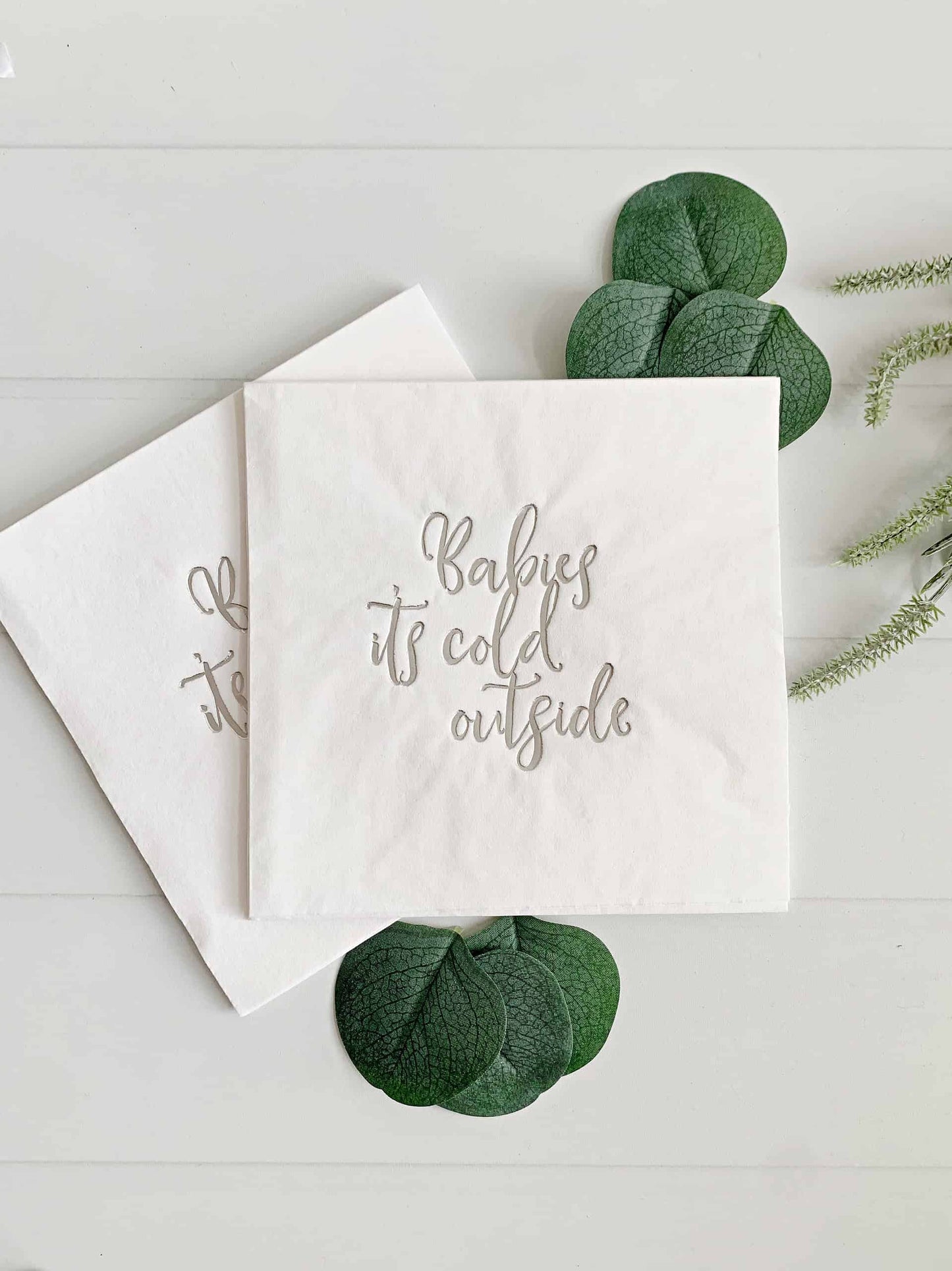 Babies It's Cold Outside Napkin - Winter Baby Shower for Twins in Silver Foil
