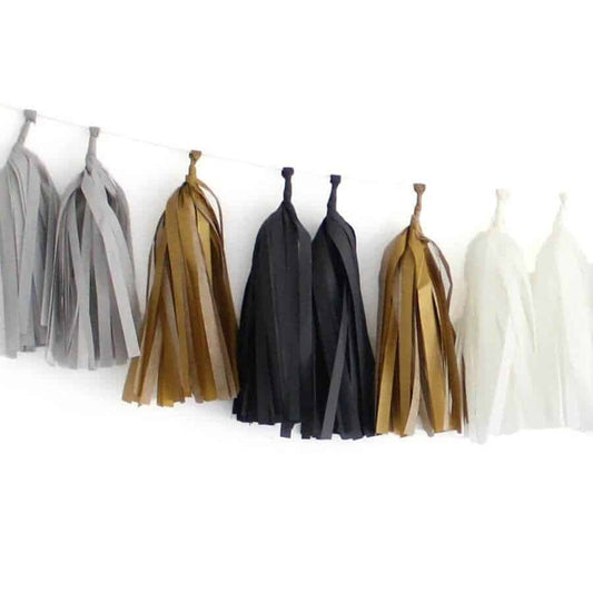 Black Silver Gold Tassel Garland - NYE 2026 Milestone Birthday Banner