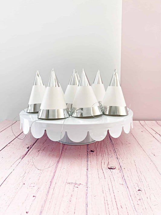 Mini White and Silver Party Hats - Set of 8 Kids Birthday, NYE