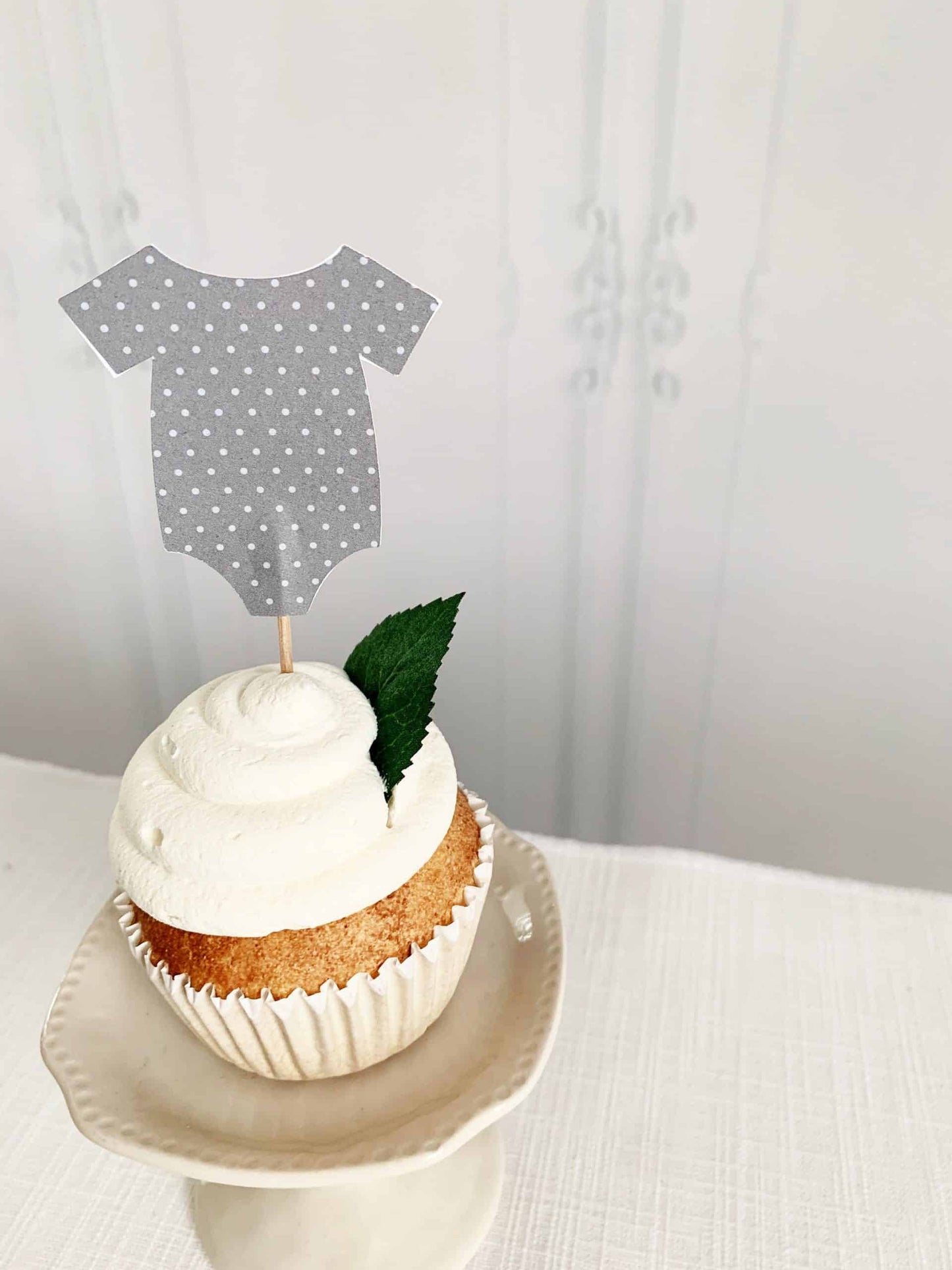 Grey Dot Onesie Cupcake Toppers