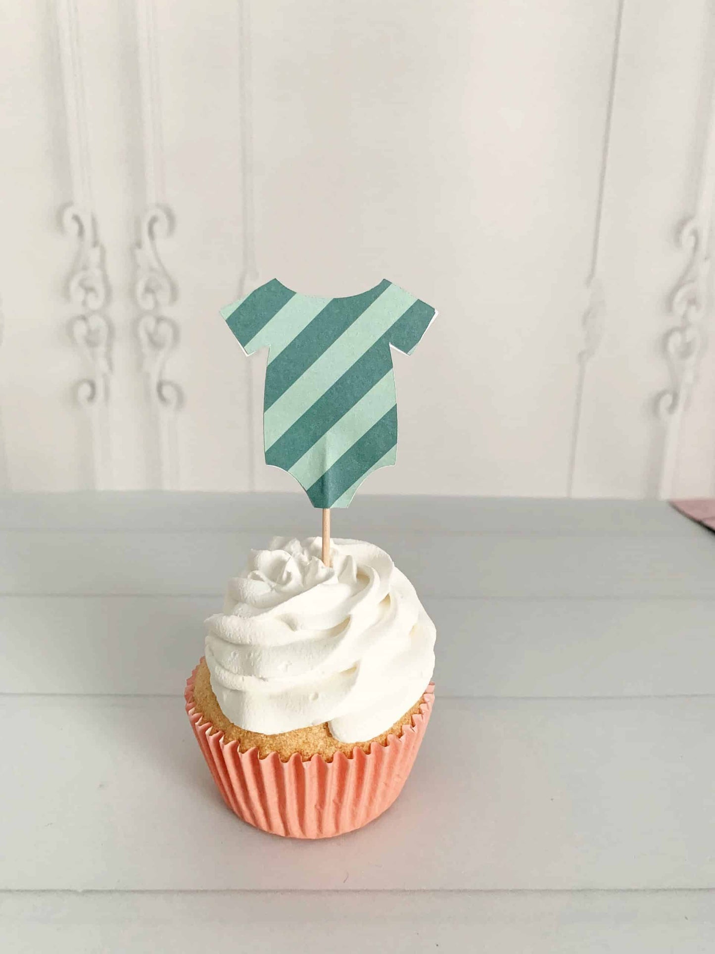 Teal Stripe Onesie Cupcake Toppers