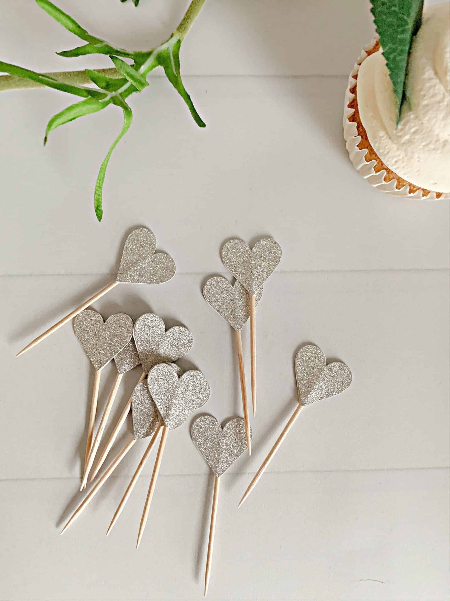Heart Cupcake Toppers - Silver