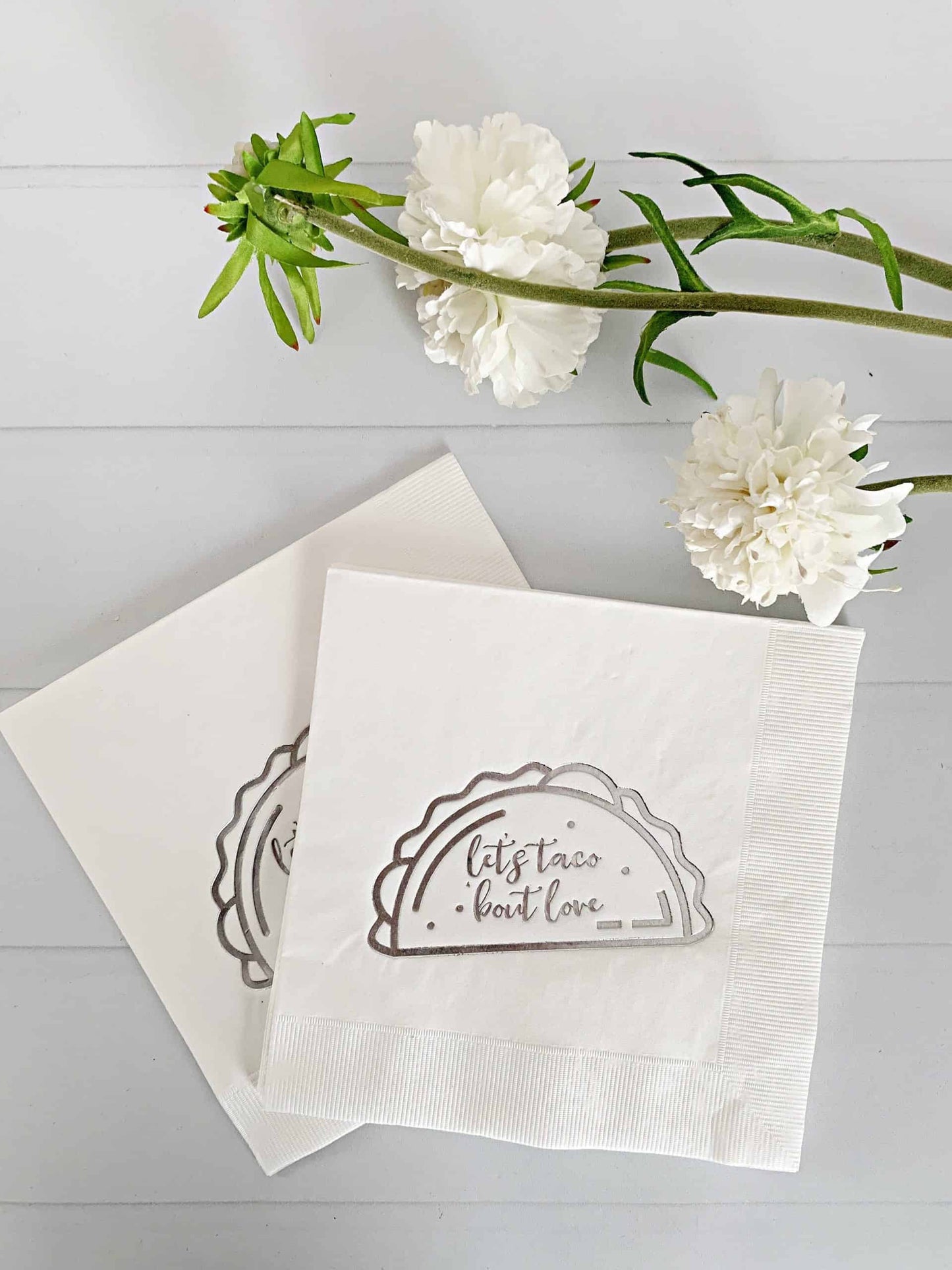 Let's Taco 'Bout Love Napkins - White and Silver