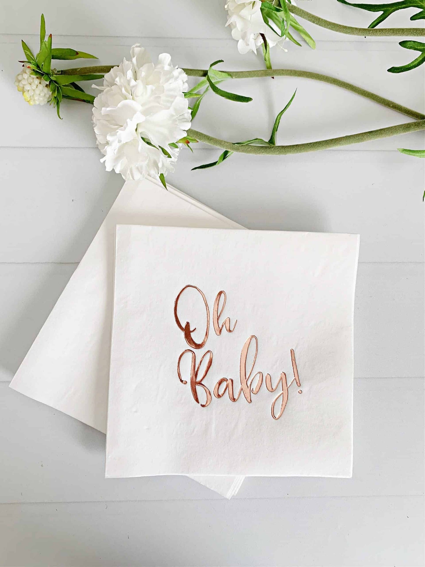 Oh Baby Napkins, Luncheon Rose Gold on White