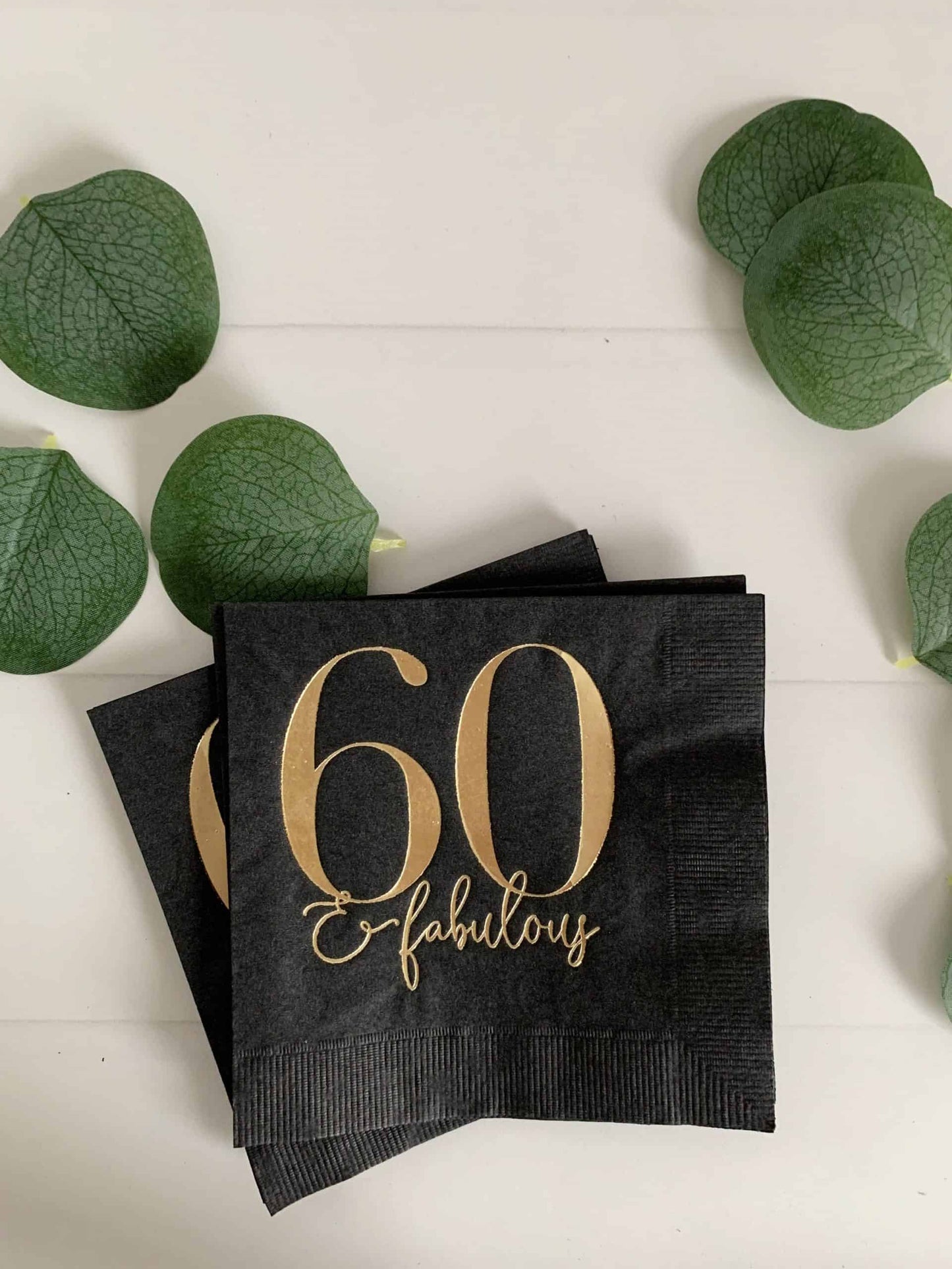 60 & Fabulous Cocktail Napkins - Black