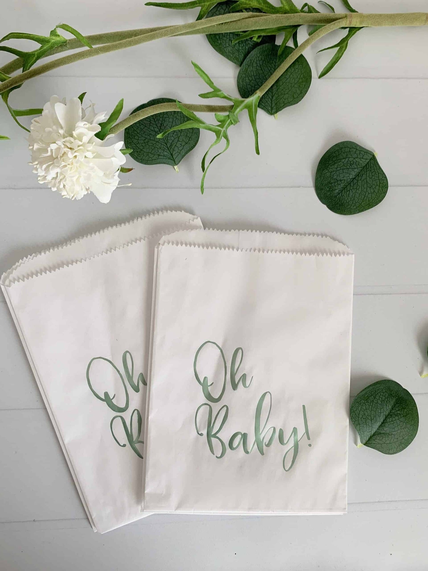 Oh Baby Shower Favor & Treat Bags - Sage