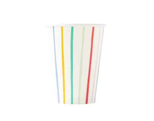 Colorful Striped Paper Cups - Set of 8 Birthday Party Cups 12 oz