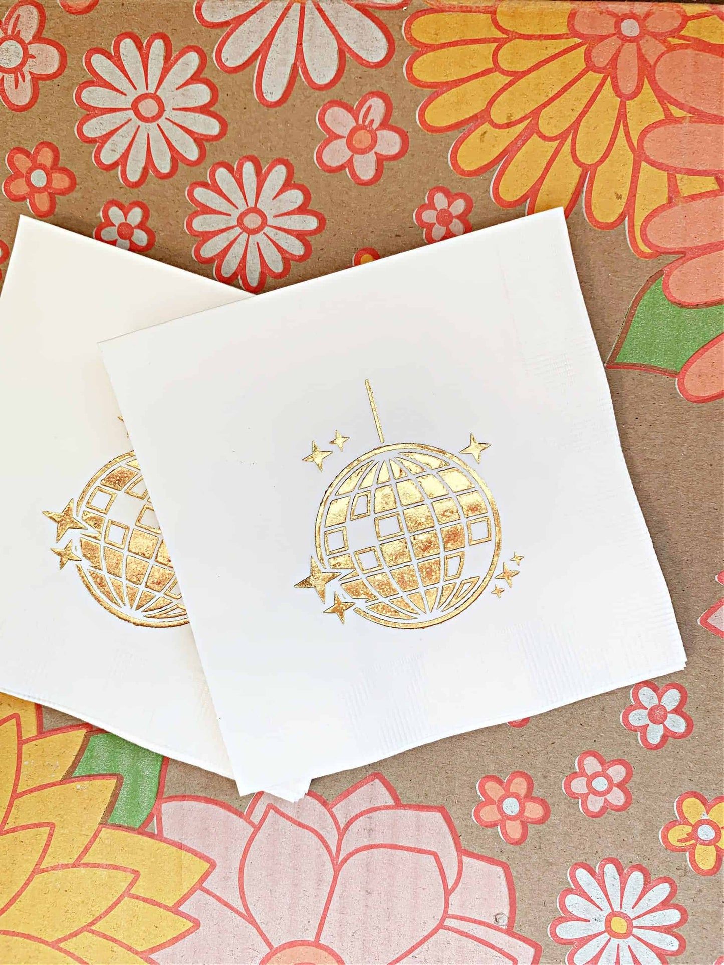 Disco Ball Cocktail Napkins - Gold Foil Party Napkins for Bachelorette & NYE