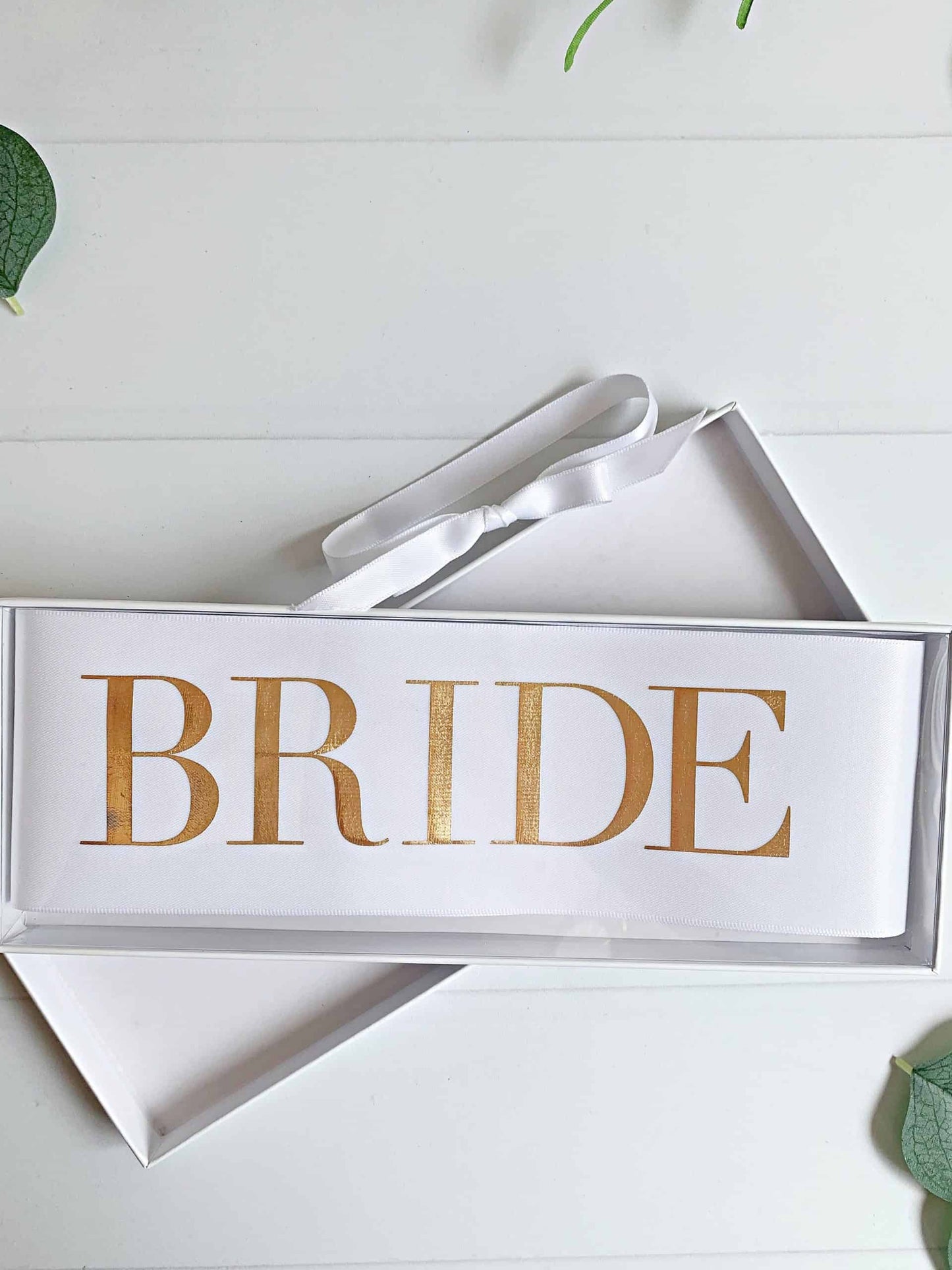 Bride Sash - White Satin with Diamond Enamel Pin