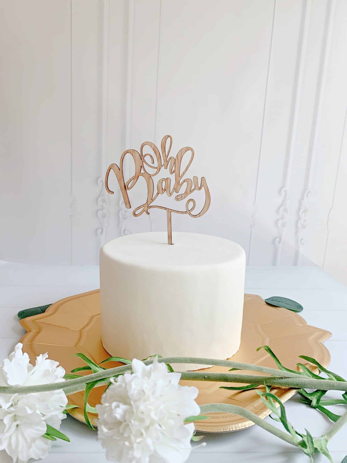 Rustic Baby Shower Cake Topper - Oh Baby Wooden