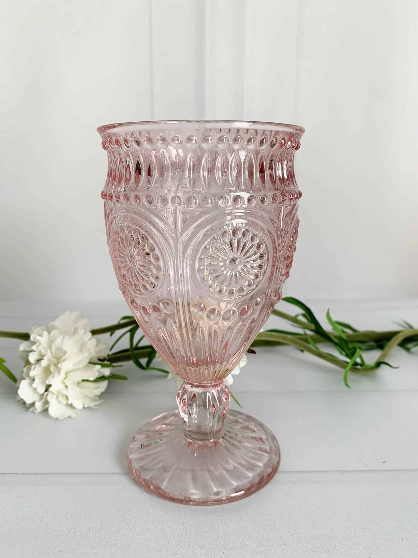 Pink Pressed Glass Water Goblet