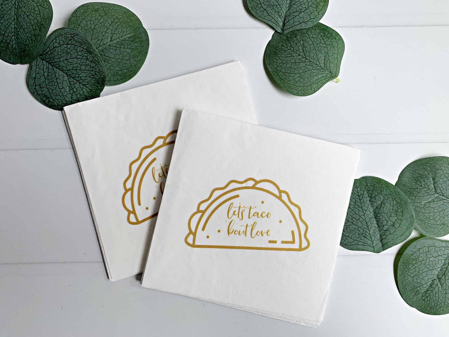Let's Taco 'Bout Love Cocktail Napkins - White with Matte Gold