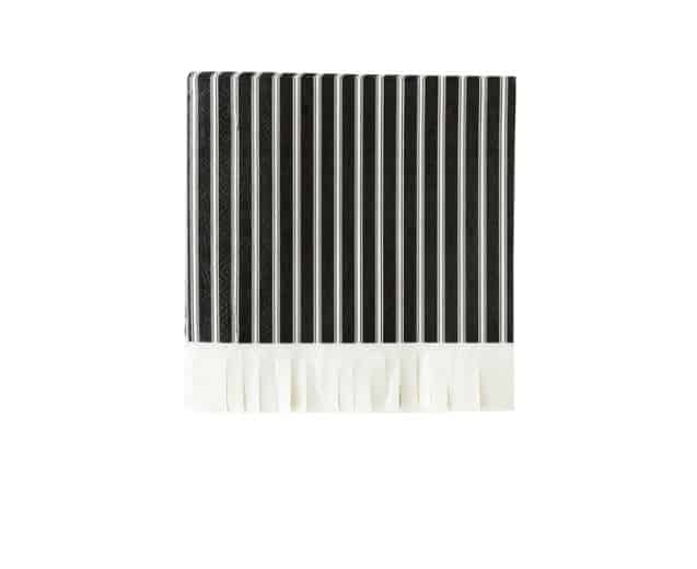 Black Cream Striped Fringe Napkins - Farmhouse Cottagecore Bar Cart Cocktail Napkins Set of 24