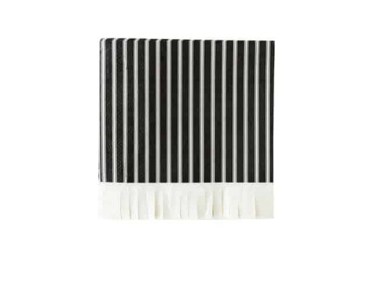 Black Cream Striped Fringe Napkins - Farmhouse Cottagecore Bar Cart Cocktail Napkins Set of 24