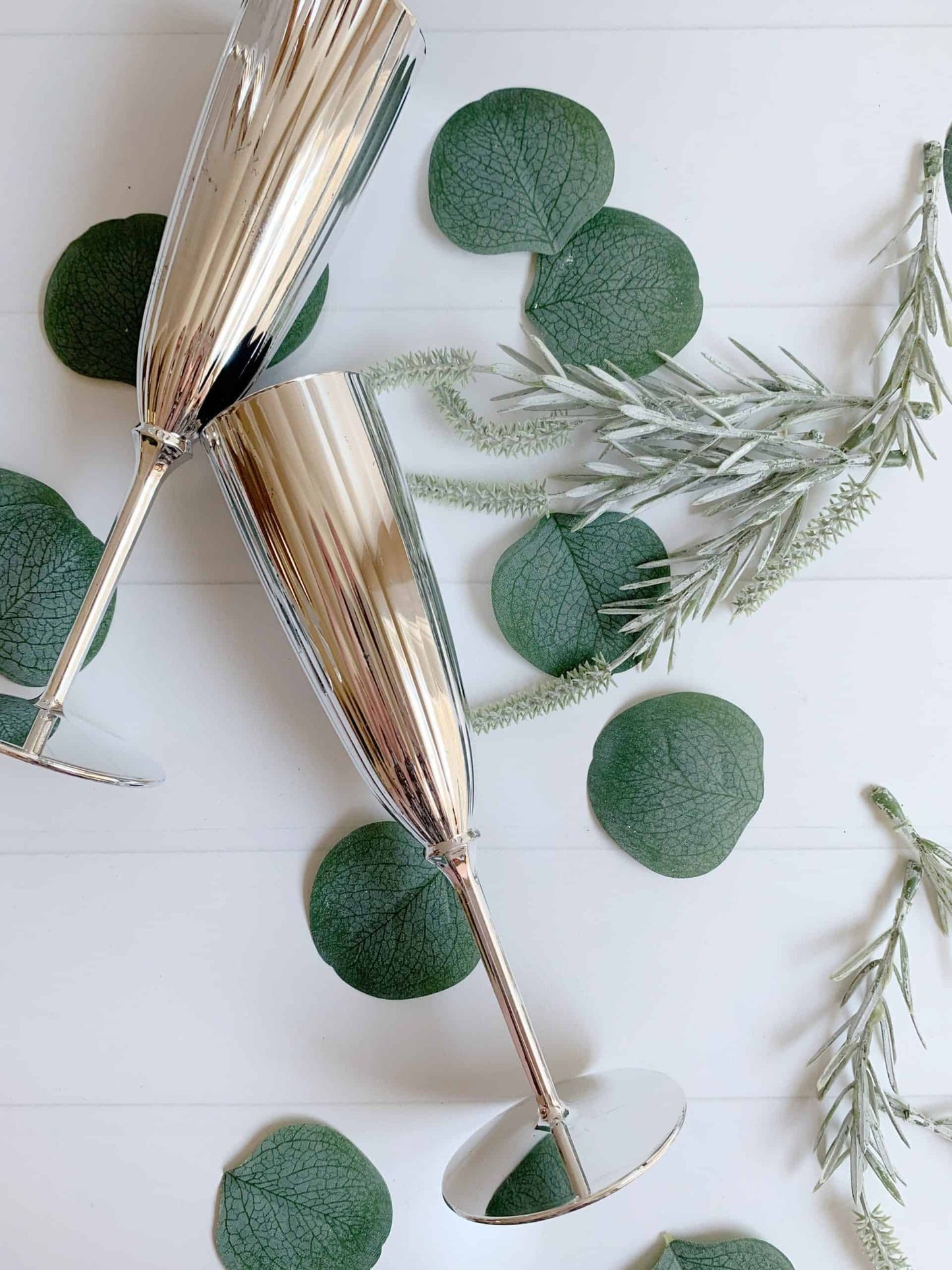 Silver Champagne Flutes for NYE 2022 and winter wedding toasts