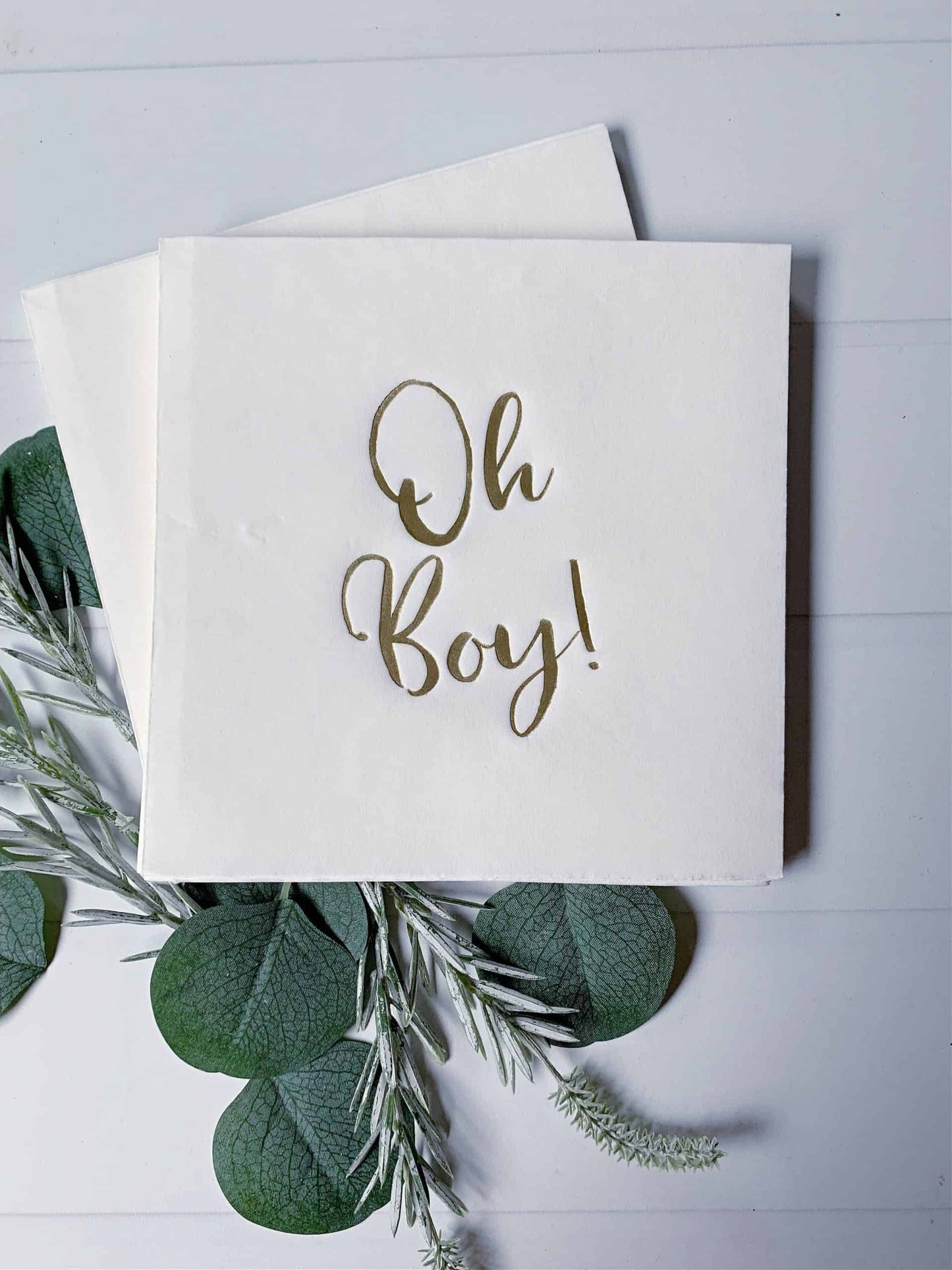 Oh Boy! Gold on White Baby Shower Cocktail Napkins