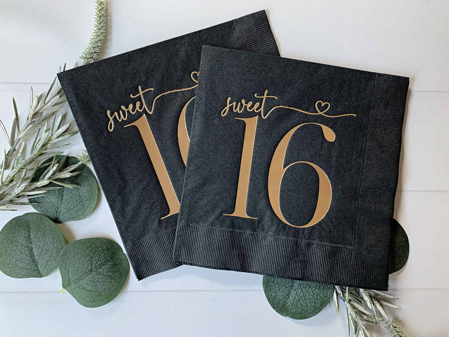 Sweet 16 Luncheon Napkins - Gold on Black