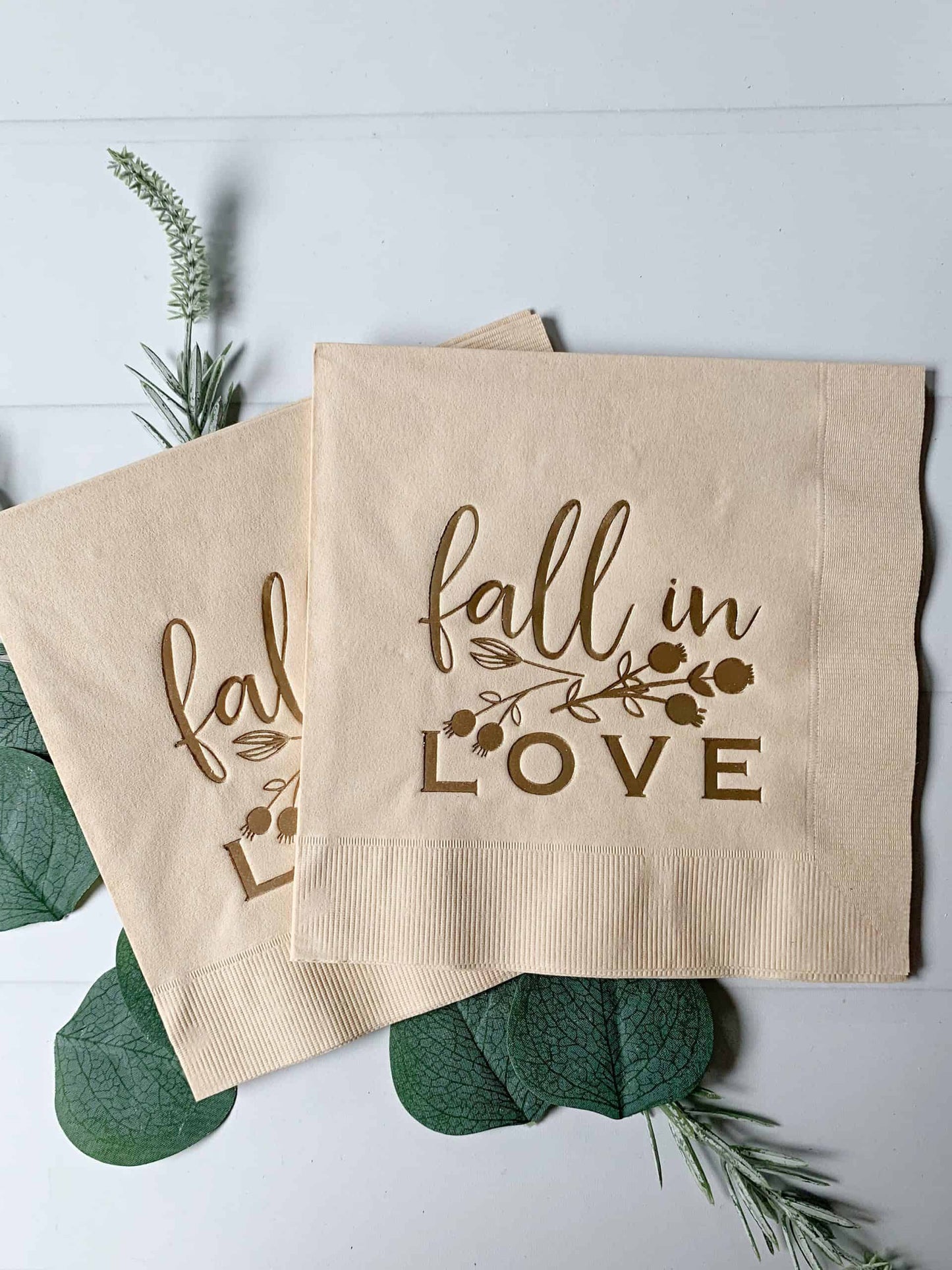 Fall in love tan napkins for an autumn bridal shower. Find matching party supplies for your fall wedding shower with EnFete.