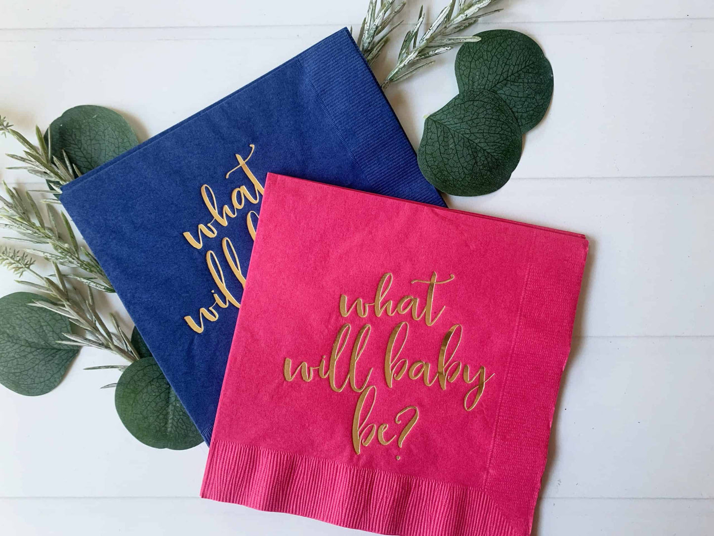 Gender Reveal What Will Baby Be? Napkins - Hot Pink/Navy Option