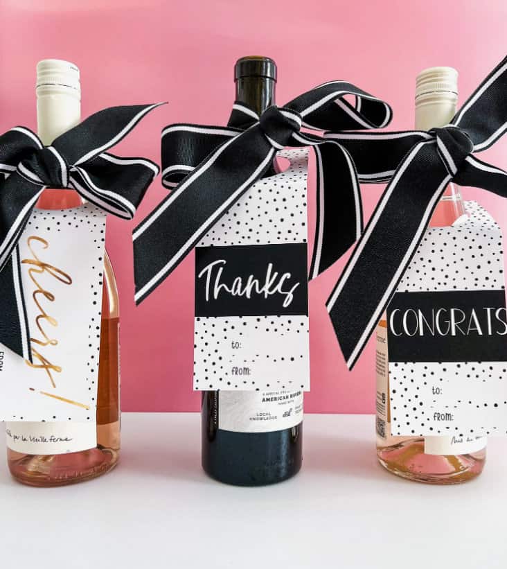 Wine Bottle Gift Tags with Ribbon - Set of 3
