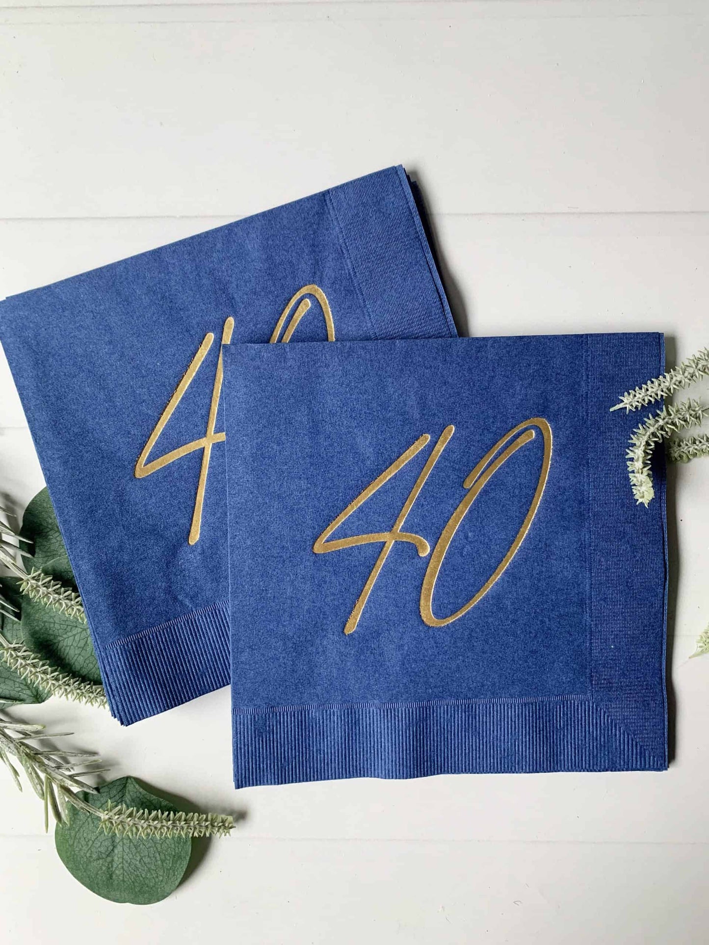 40th Birthday Luncheon Napkins - Navy & Gold