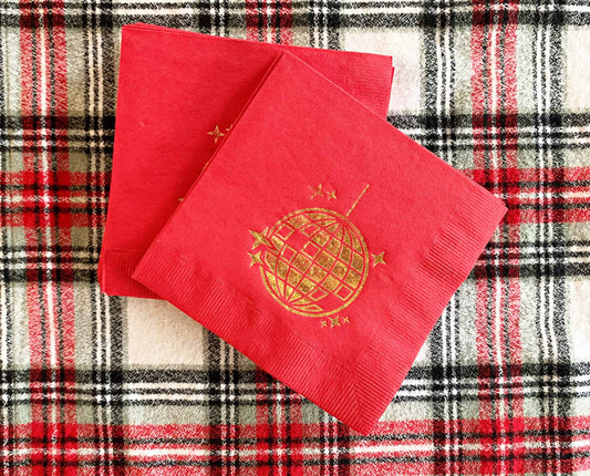 Red Disco Ball Cocktail Napkins for Bachelorette, Birthday, Christmas, and New Year's Eve Parties