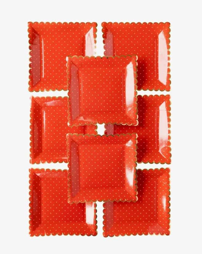 Red Polka Dot Square Paper Plates