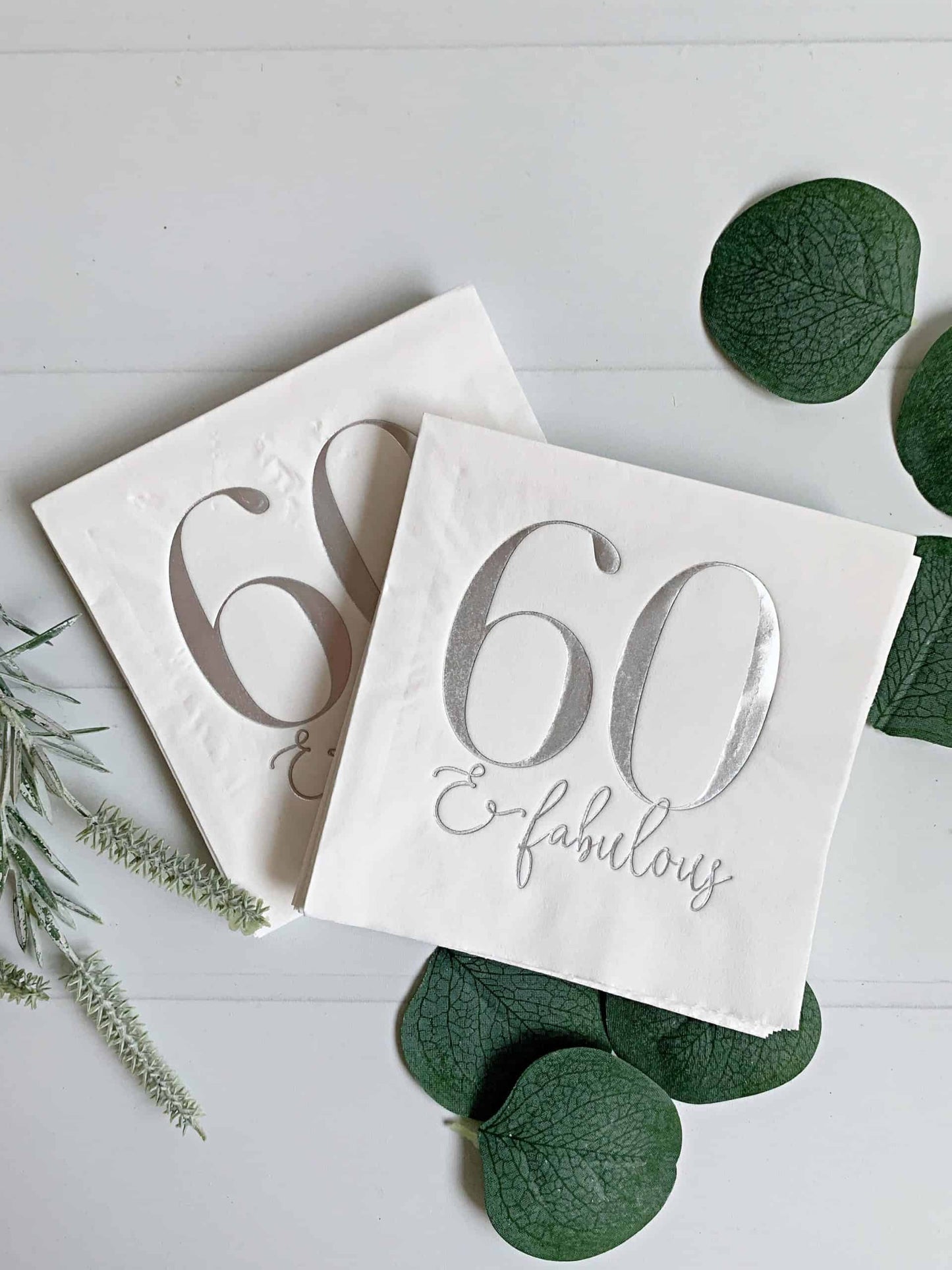 60 & Fabulous Cocktail Napkins- Silver
