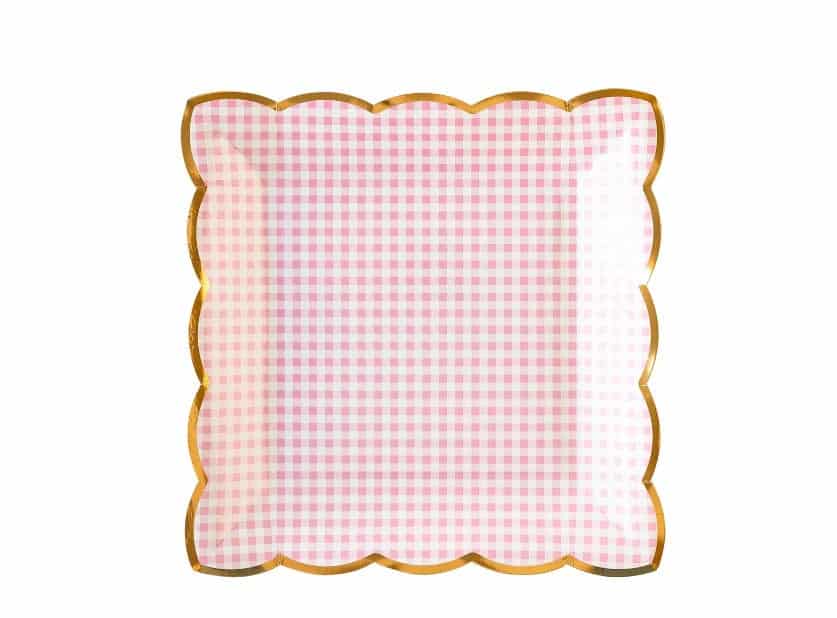 Pink Gingham Scalloped Plates - Gold Edges
