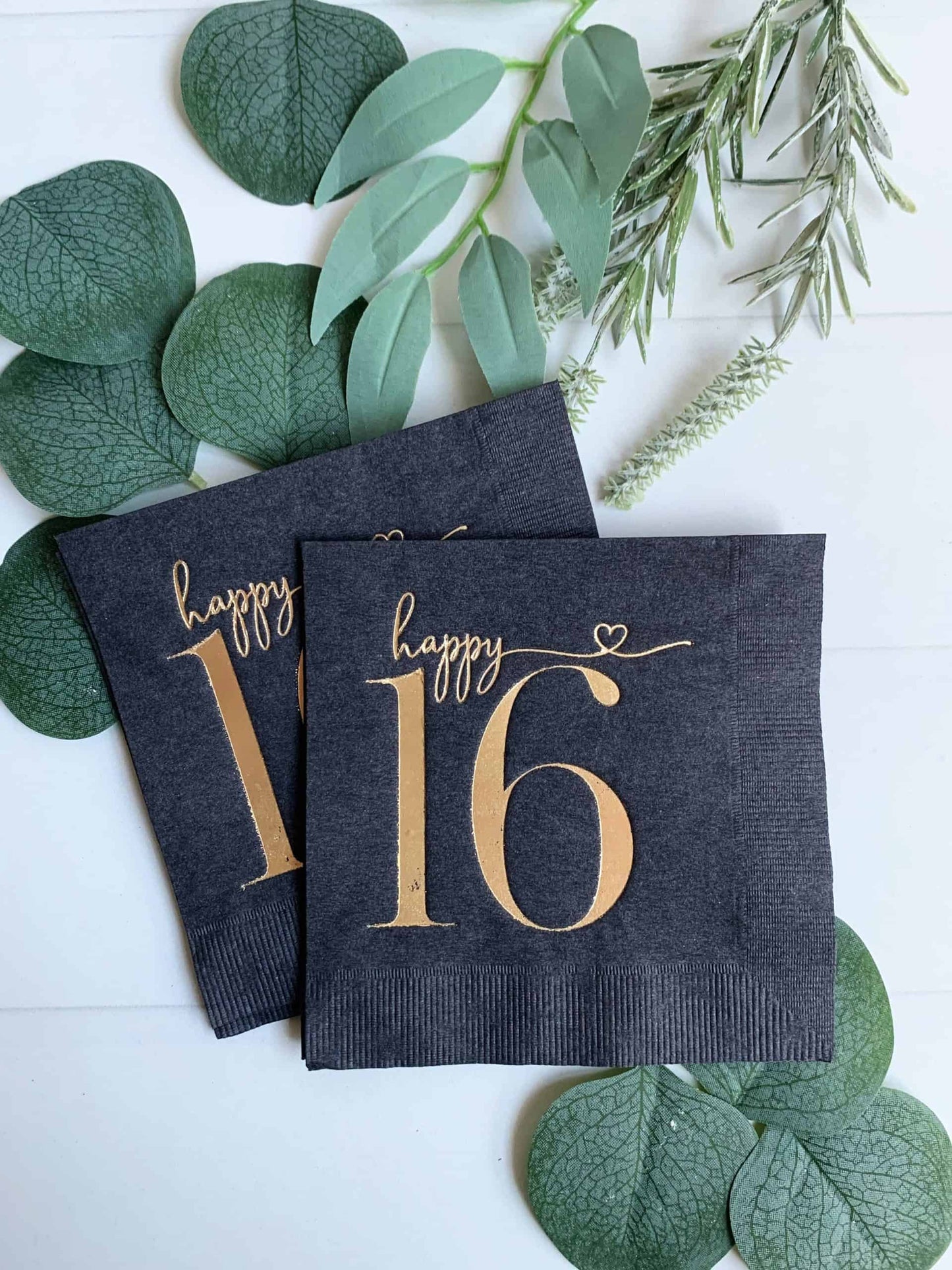 Sweet 16 Cocktail Napkins - Gold on Black